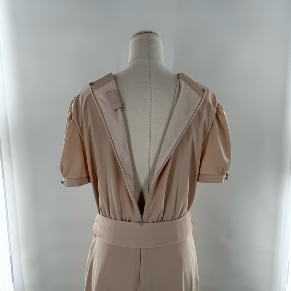 Gal Meets Glam Cream Marilyn Satin Fit & Flare Dress Pockets Size 16 - Picture 7 of 11